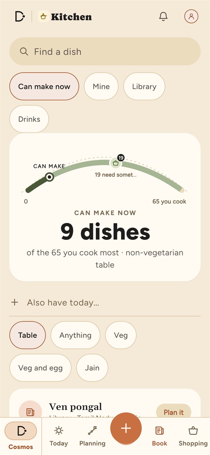 The Book: how many dishes you can make now with what is at home, filtered by your table