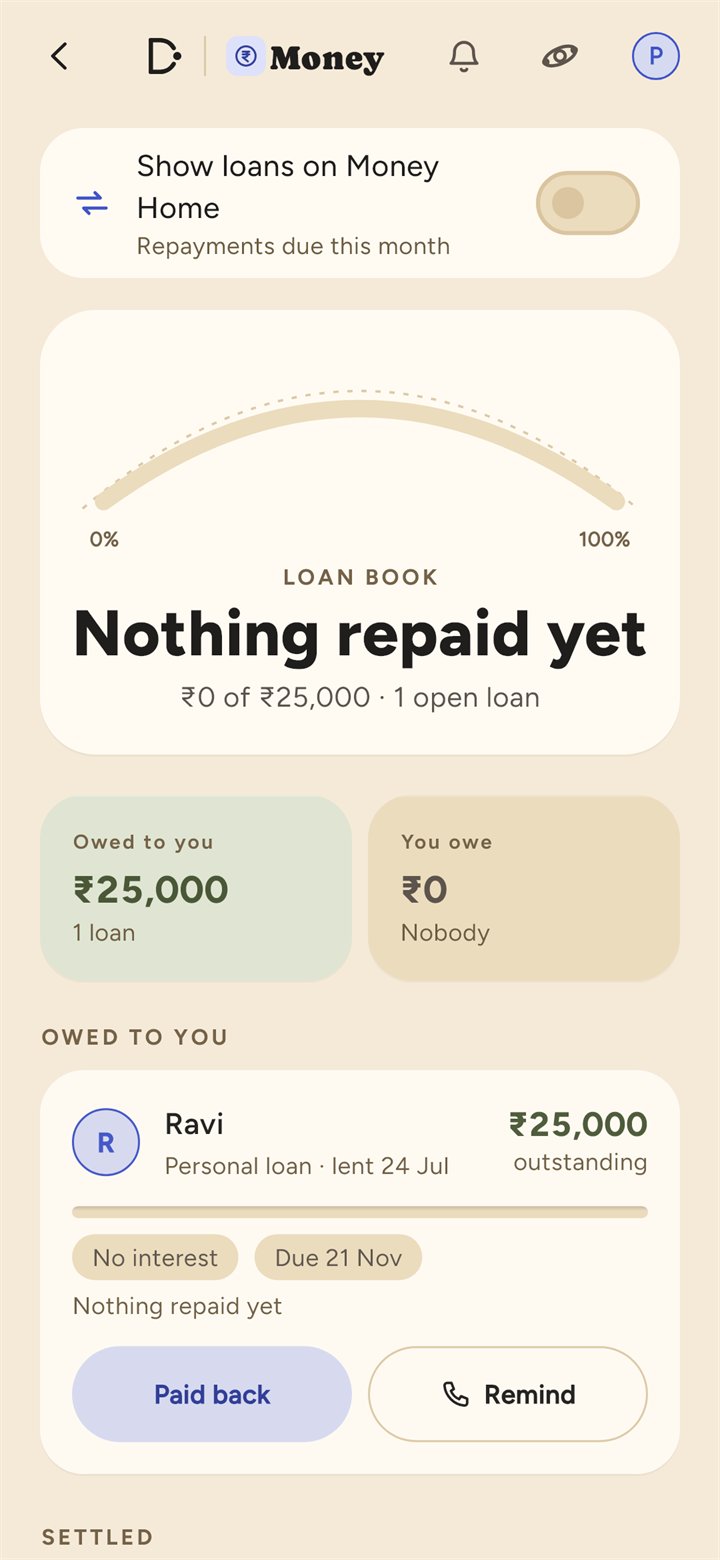 The loan book: what is owed to you and what you owe, with each loan's repayment so far